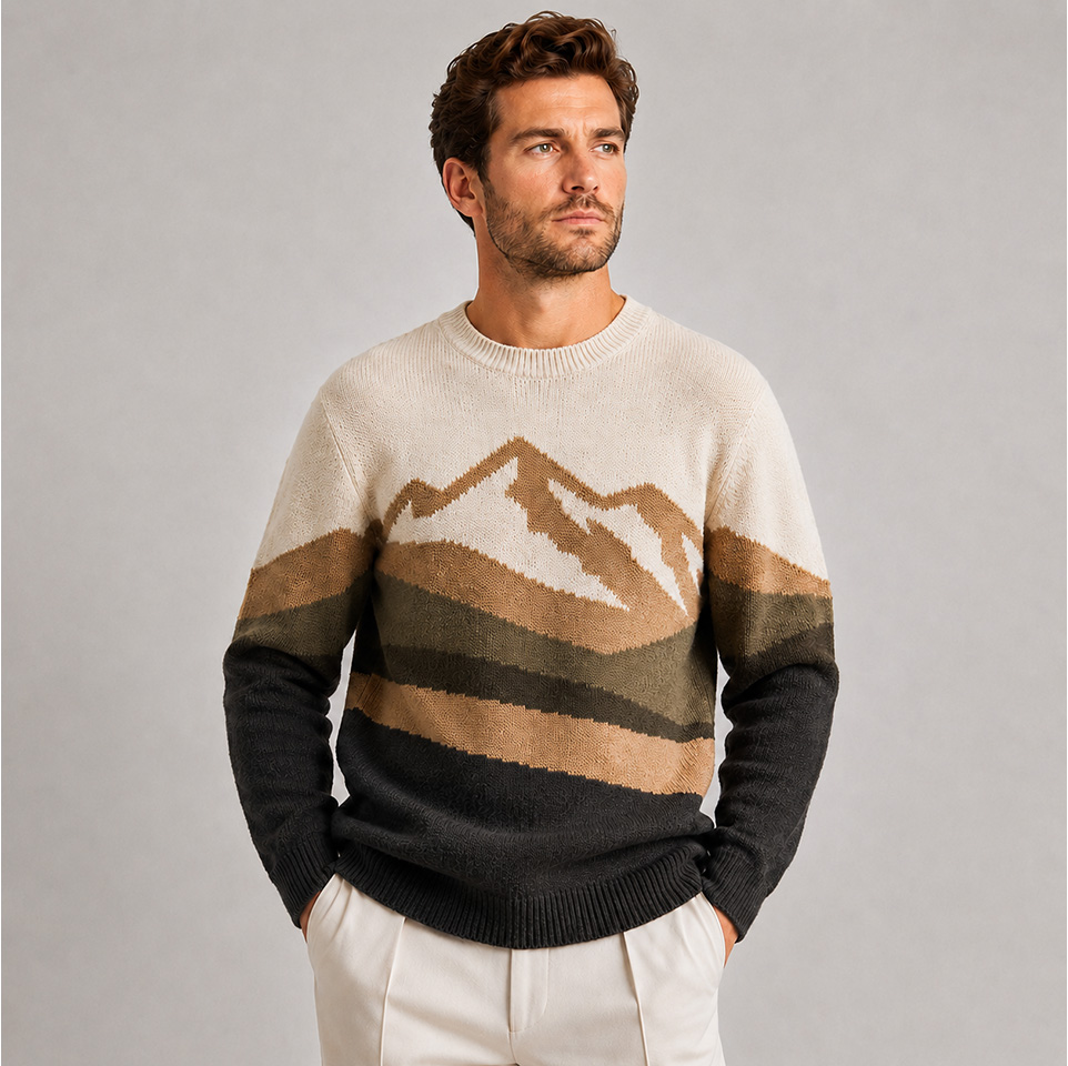 Jacquard men’s sweater for private label knitwear buyers's sweater for OEM fashion collections