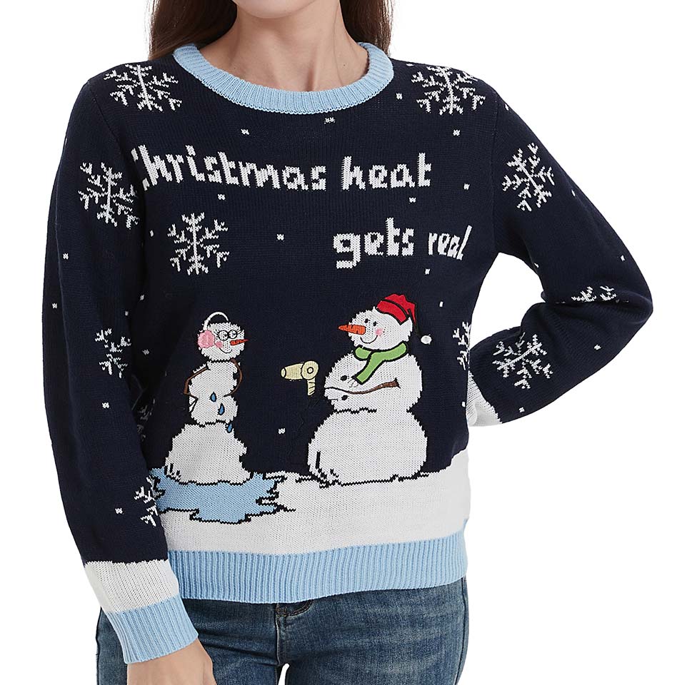 Snowman embroidered custom Christmas sweater for private label buyers