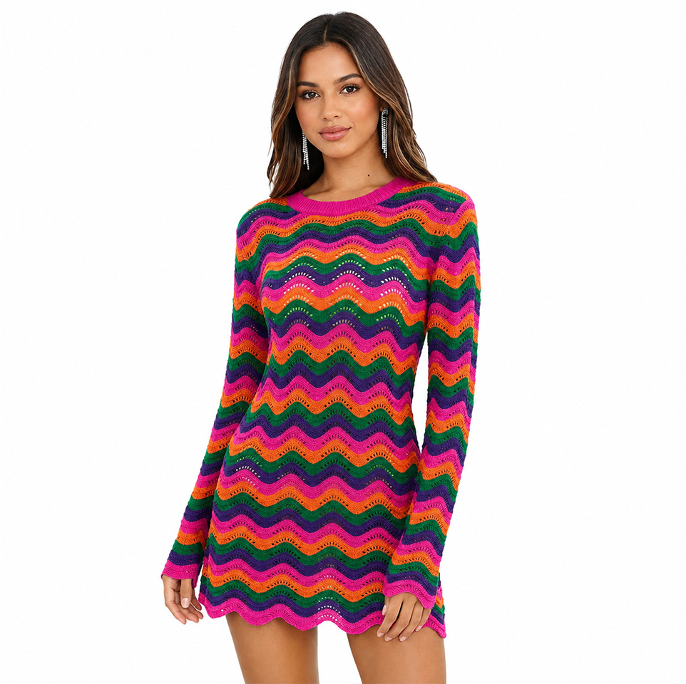Crochet beach cover up knit dress for women’s resortwear 