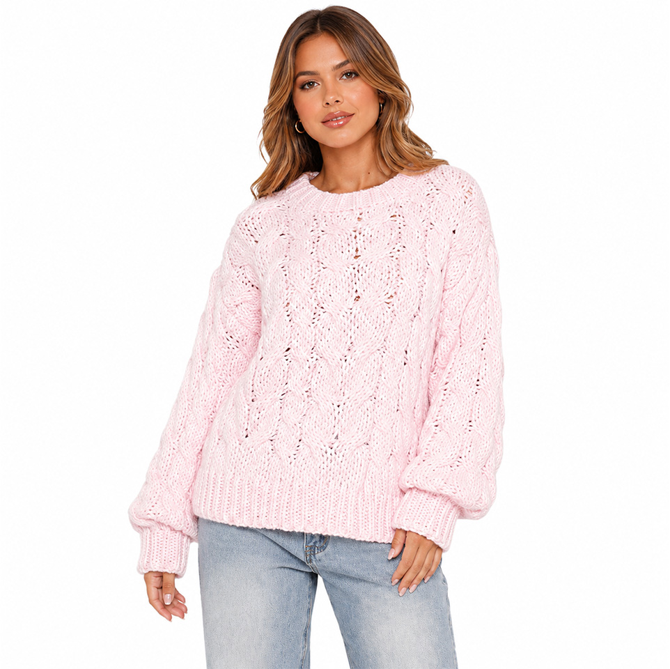 Cable chunky pullover sweater knit top for women’s fashion buyers