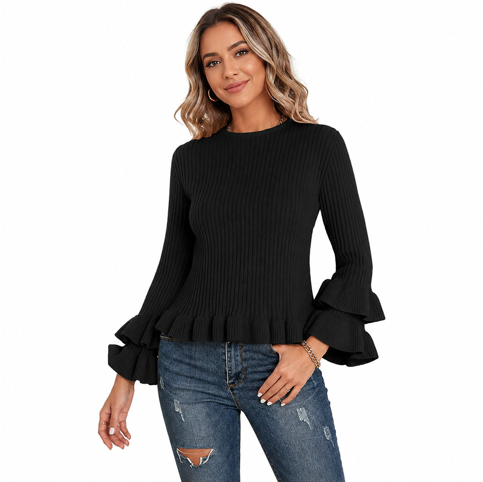 Puff sleeve knit pullover for custom women’s sweater manufacturing's pullover