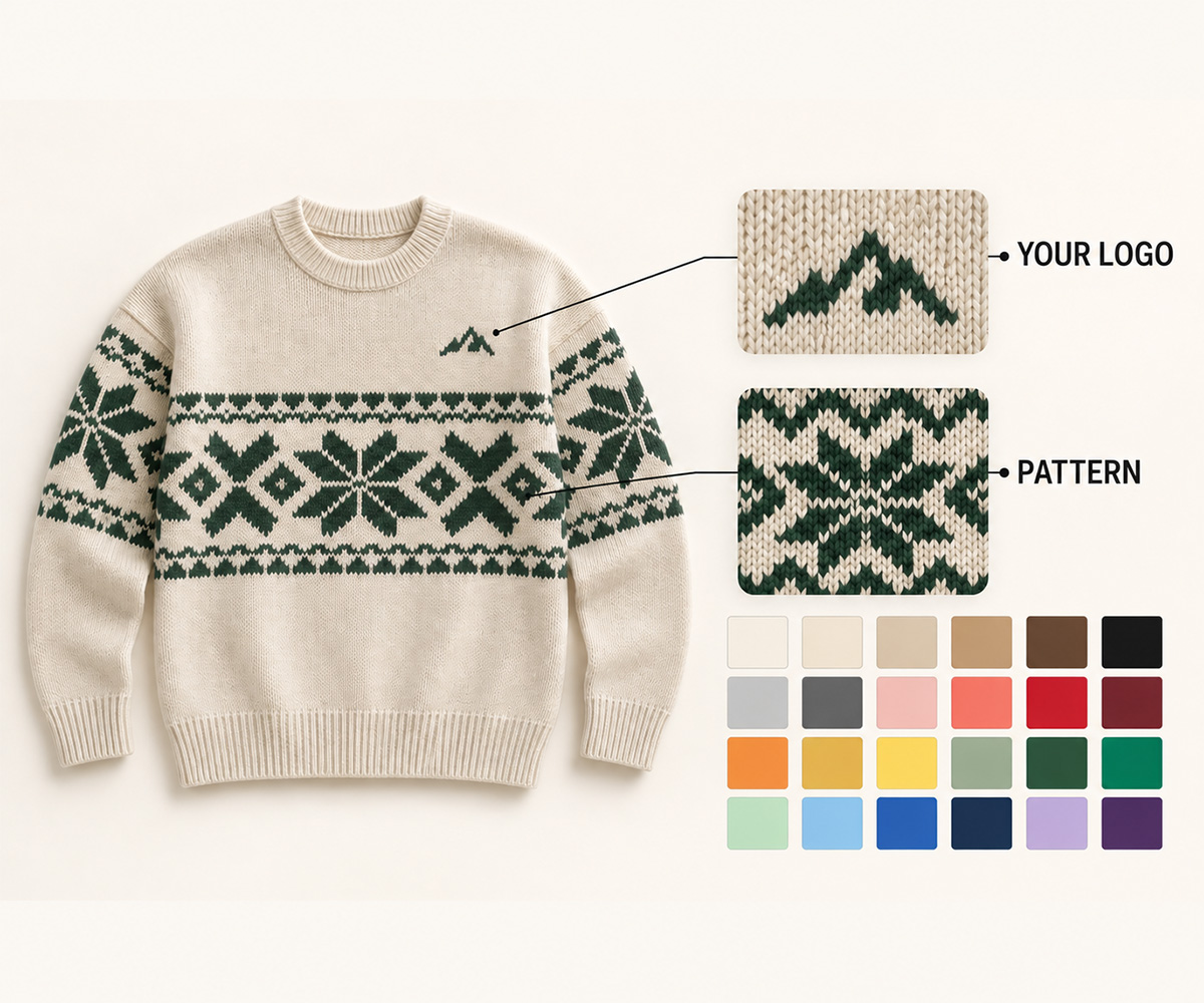 Custom embroidered jumpers with artwork and logo decoration